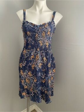 Market & Spruce Navy Floral Smocked Mini Dress - Navy/Gold